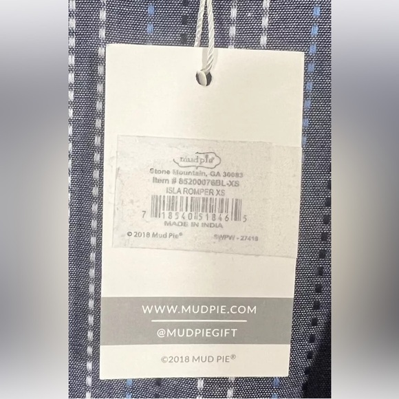 Mud Pie Romper Womens XS Isla (3”) Shorts Blue Chambray Stitched Stripe Ruffles - Picture 9 of 11